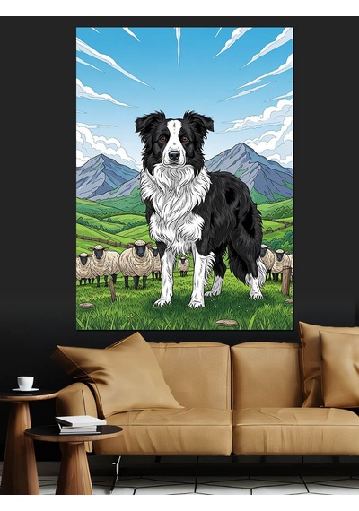 Doğada Siyah Beyaz Köpek Dekoratif Kanvas - Mdf Ahşap Tablo