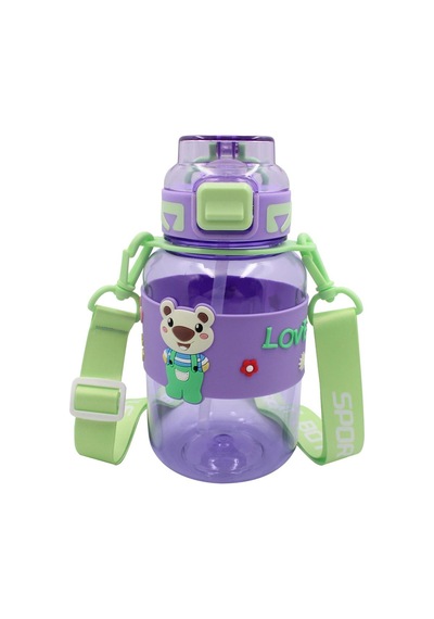 Noki Kids Su Matarası Petg Pipetli Ayıcık Silikon Kemerli 800 Ml Çok Renkli