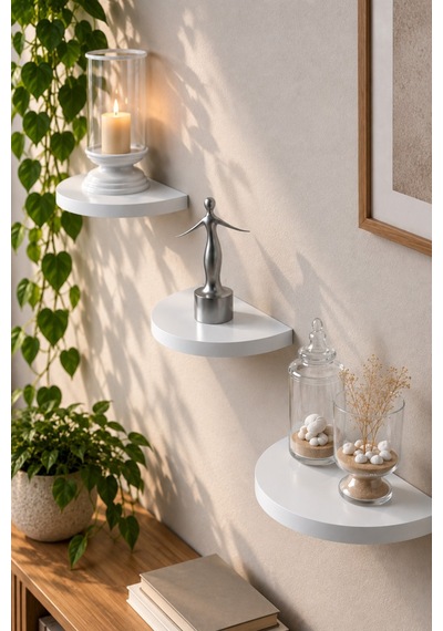 Sulorahome 3'lu Oval Duvar Rafı Beyaz 115 Cm