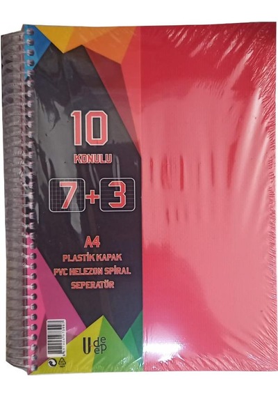 6+3 Ayraçlı Defter 9 Konulu 225 Yaprak 1 Adet 6 Kareli 3 Çizgili Spralli Plastik Kapak Seperatörlü Turuncu