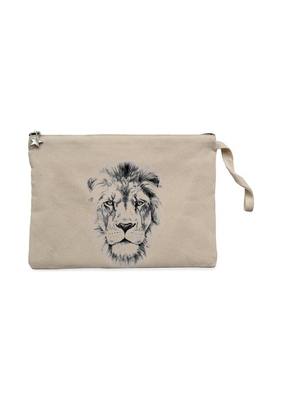 Lion Brothers Lion Face Krem Clutch Astarlı Cüzdan / El Çantası Krem