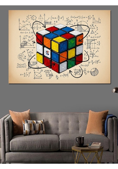 Rubik Küp Matematik Formülü Dekoratif Kanvas - Mdf Ahşap Tablo