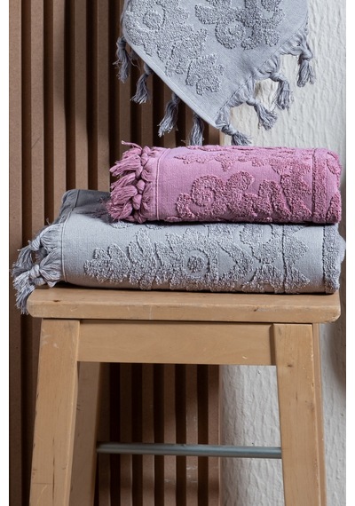 Kumsal 4'lü Hamam Seti %100 Pamuk 2 Adet 70x140 Beden, 2 Adet 50x90 El, Yüz, Saç Havlu , 1250gr Antrasit - Mürdüm