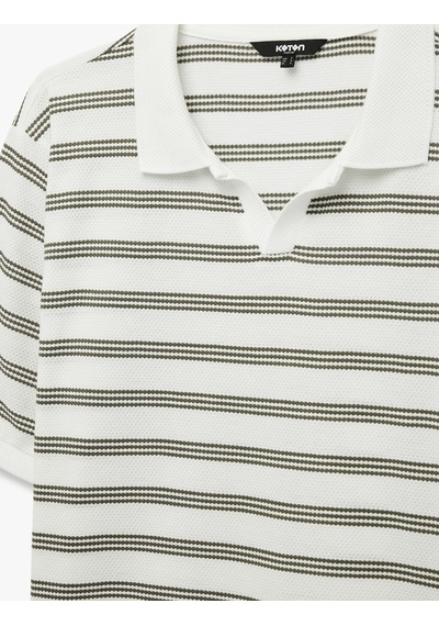 Koton Regular Fit Kısa Kollu Çizgili Polo Yaka Tişört Haki Çizgili 6sam10073mk