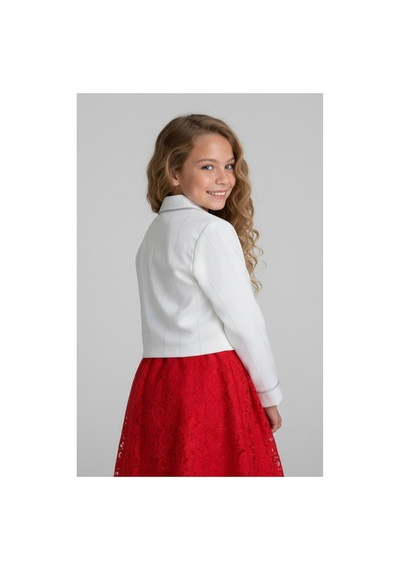 Fesshera Kids Kız Çocuk Dantel Elbise Bolero Ceket Takım 9-12 Yaş Kırmızı
