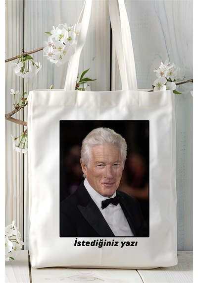 Art Hediye Richard Gere Baskılı Bez Çanta Omuz Çantası Kişiye Özel Desen 3 Çok Renkli