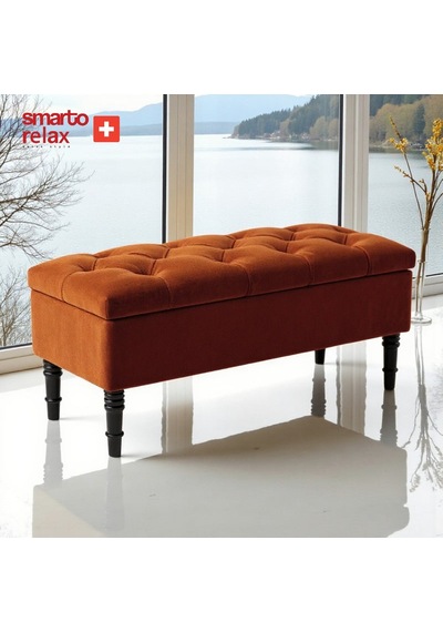 Smarto Relax Puf Saanen Sandıklı Ayaklı Kapitoneli Dekoratif 110x40x45 Cm Turuncu Turuncu