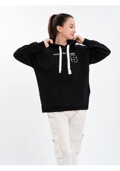 Çocuk Kapüşonlu Sırtı Kot Detaylı Sweatshirt-13454-siyah Siyah