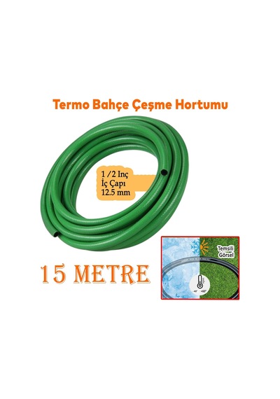 Termo Bahçe Hortumu Dayanıklı 3 Katlı Sağlam Çeşme Su Sulama Yıkama Hortum 15 Metre 12.5 Mm 1/2