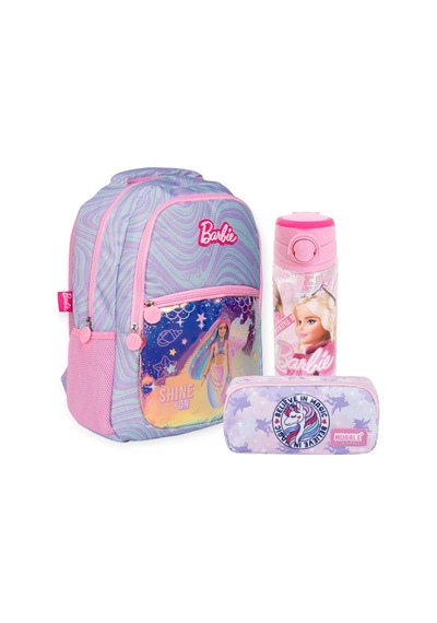 Okul Çantası - Çift Gözlü Kalem Çantası - Barbie Suluk Matara Pembe