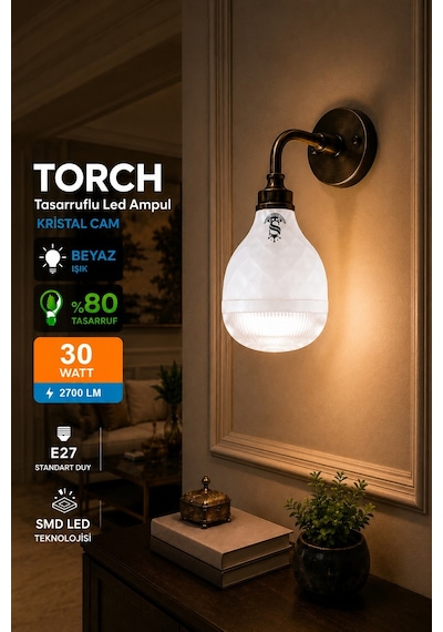30w Kristal Tasarruflu E27 Beyaz Işık Torch Led Ampul 6 Adet 6 Adet