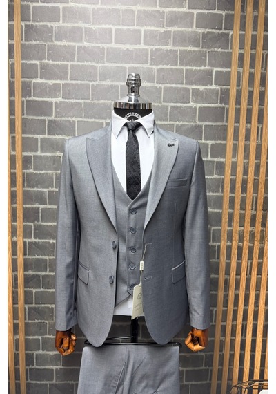 Dupont Classics Erkek Slim Fit 6 Drop Sivri Yaka Yelekli Poliviskon Çift Yırtmaç Takım Elbise Gri Dupont Classics Erkek Slim Fit 6 Drop Sivri Yaka Yelekli Poliviskon Çift Yırtmaç Takım Elbise Gri