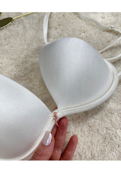 Le Jardin Valeria Biyeli Taşlı Mikro Push-up Arkası İp Detaylı Sü Beyaz
