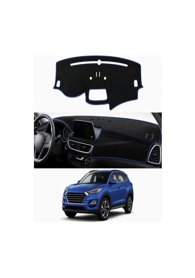 Hyundai - Tucson Ekranli 2018+ Uyumlu Torpido Koruma Kılıfı - Mavi Şeritli