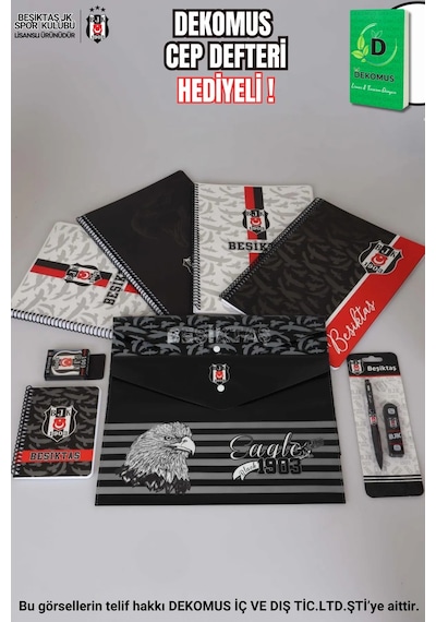 Lisanslı Beşiktaş A4 Spiralli 4 Lü A4 Defter Seti ,silgi,versatil Uçlu Kalem Diğer