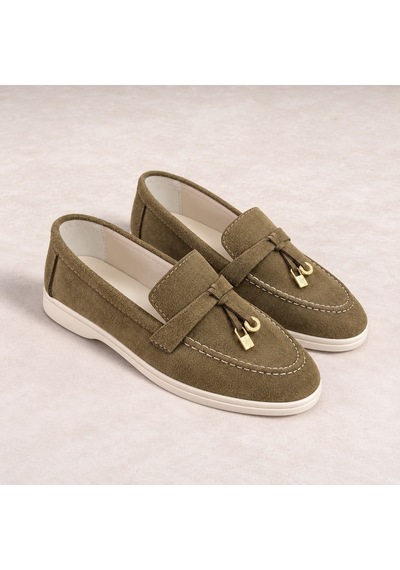 Dabab Shoes Lupy Kadın Haki Süet Loafer Ayakkabı Gold Aksesuarlı Ortopedik Rahat Taban Casual Babet Dabab Shoes Lupy Kadın Haki Süet Loafer Ayakkabı Gold Aksesuarlı Ortopedik Rahat Taban Casual Babet