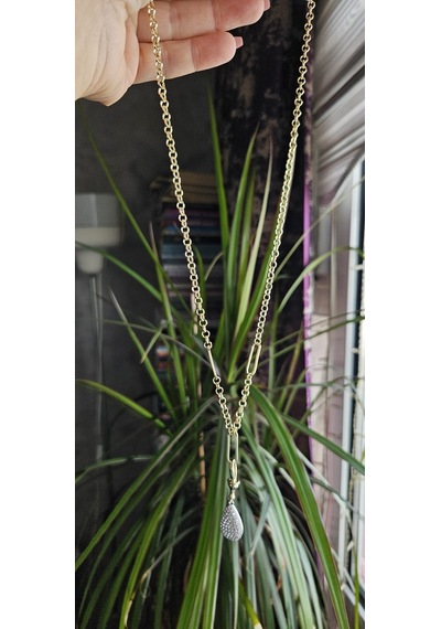 Slowshe 14 K Gold Kaplama Damla Vıp Kolye Zincir Uzunluğu: 45 Cm Gold