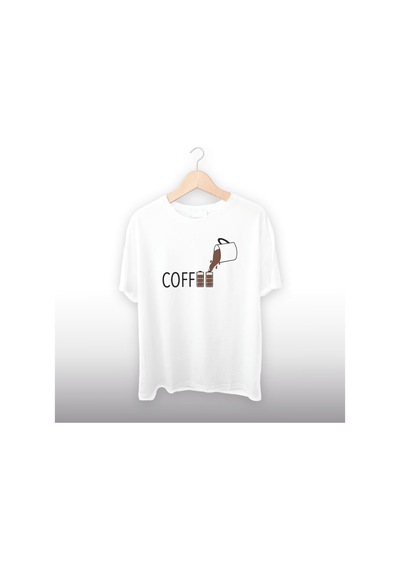 Kahve Ile Enerji Temalı Unisex Tişört Beyaz