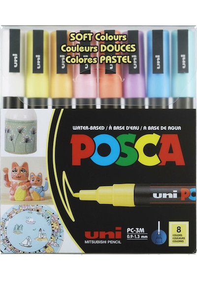 Uni-ball Posca 0.9-1.3 Su Bazlı Poster Markörü Soft Renk 8 Li Pc-3m/8c Çok Renkli