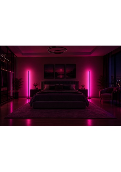 Led Lambader 120 Cm Rgb Mix Kumandalı Renk Geçişli 16 Renk Ambiyans Köşe Aydınlatma Siyah