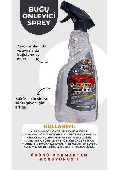 Buğu Önleyici Araba Oto Ev Gözlük Her Türlü Cama Uygun 500 Ml