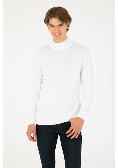 U.S. Polo Assn. Erkek Slim Fit Yarım Boğazlı Beyaz Basic Kazak 50288887-VR013 U.S. Polo Assn. Erkek Slim Fit Yarım Boğazlı Beyaz Basic Kazak 50288887-VR013