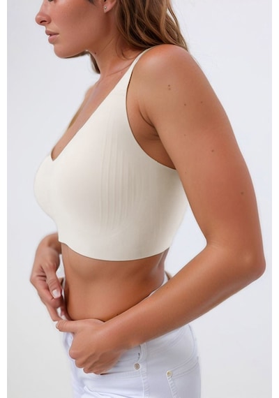 Cottonhill Seamless Bra - Curve Krem Lazer Kesim Dikişsiz Toparlayıcı Büyük Beden Kadın Sütyen