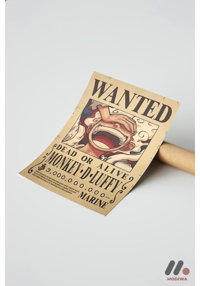 One Piece Monkey D Luffy Wanted Poster, Çerçevesiz Yüksek Kalite Duvar Afişi - Anime Severlere Özel