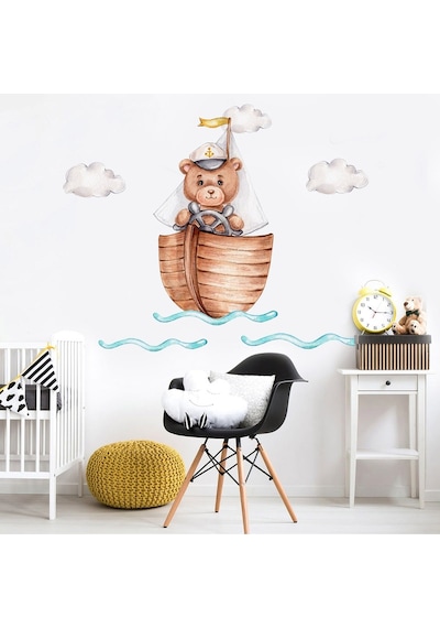 Artikel Kaptan Sevimli Ayı ve Bulutlar Çocuk Odası Duvar Sticker 50 x 70 Cm