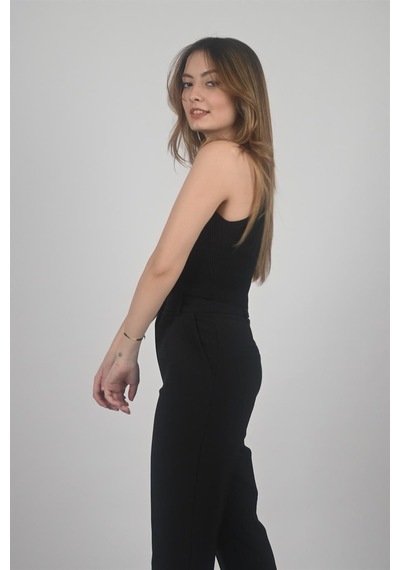 Halter Yaka Siyah Crop Siyah
