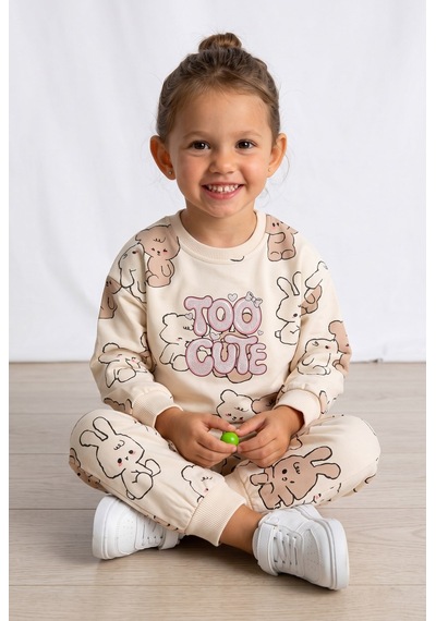 Minipomes Kız Bebek Too Cute Tedy Eşofman Takım Bej