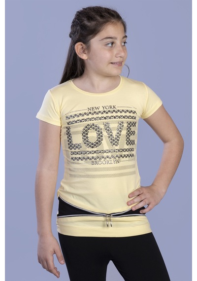 Toontoy Kids Toontoy Kız Çocuk T-shirt Love Varak Baskı Sarı