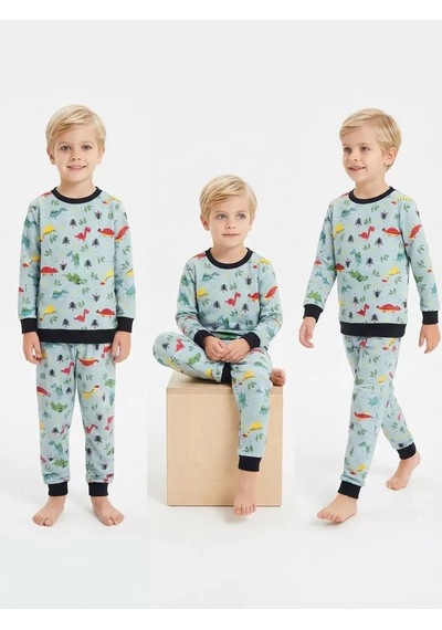 Veraura Lifestyle 4/10 Yaş Animal Baskılı Pamuk Penye Çocuk Pijama Takımı Yeşil