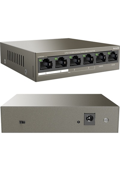 TEF1106P 2X UPLINK + 4 PORT POE ETHERNET SWITCH 63 WATT TENDA