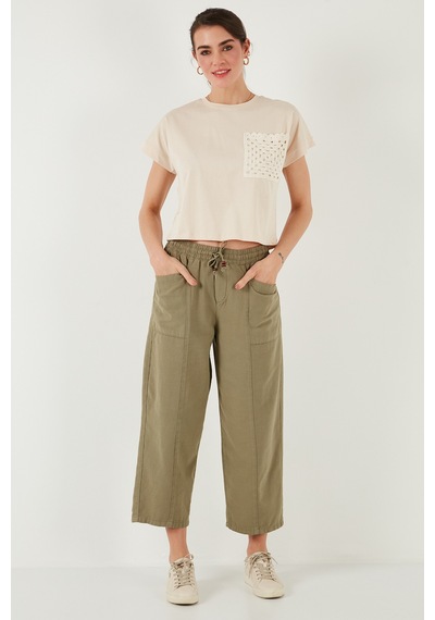Lela Pamuklu Tek Cepli Regular Fit Bisiklet Yaka Bayan T Shirt 5865818 Taş