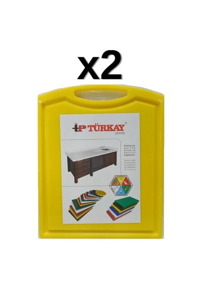 2'li Türkay 32.5x26.5x2 Cm Saplı-oluklu Polietilen Kesme Tahtası Kesim Levhası Sarı 1244