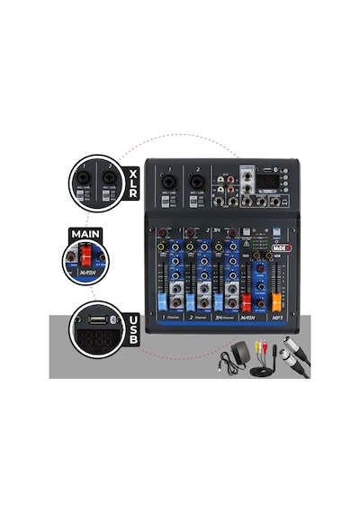 Midex MDX-45S Ses Mikseri Stüdyo Kayıt İçin 4 Kanal Ses Kartlı  +48V Phantomlu Kayıt Mikseri