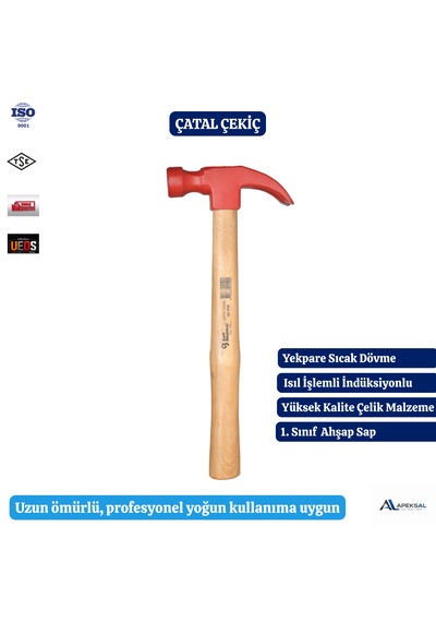 Çatal Çekiç Ahşap Saplı Dövme Çelik Çatal Ağızlı Yuvarlak Darbe Yüzeyli Çekiç