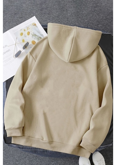 Uyguntarz Unisex Nasa Bear Baskılı Sweatshirt Bej