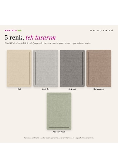 Kartela Halı Sisal Görünümlü Minimal Çerçeveli Halı Adaçayı Yeşili Kaymaz Taban 100x150 Cm