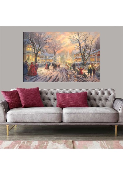 Es10 Dekoratif Baskı İllüstrasyon Sokak ve İnsanlar Kanvas Tablo (120 x 80)
