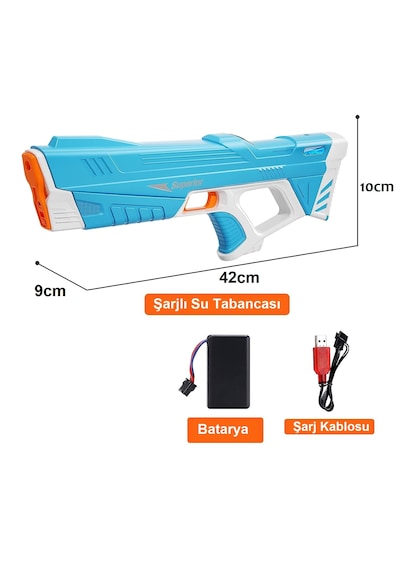 43cm Şarjlı Otomatik Dolum Hazneli Su Tabancası 8-10m Menzil Seri Atış Water Gun 1