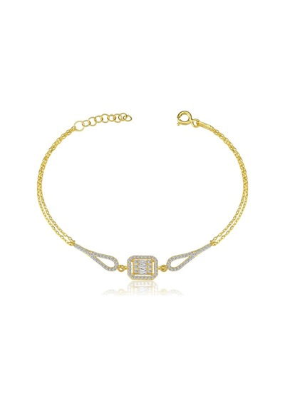 Dörtgen Baget Zarafeti Gold Renk Gümüş Bileklik