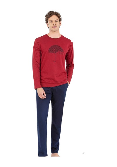 6070 Erkek Uzun Kollu Bisiklet Yaka Pijama Takımı-bordo Bordo