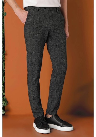 Efor Comfort Fit Beli Lastikli Pötikareli Casual Siyah Pantolon P 1149 Siyah
