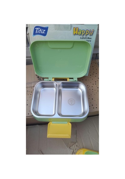 304 Paslanmaz Çelik 2 Katlı 2 Bölmeli 1030ml Happii Beslenme Çantası Temalı Lunch Box Yeşil