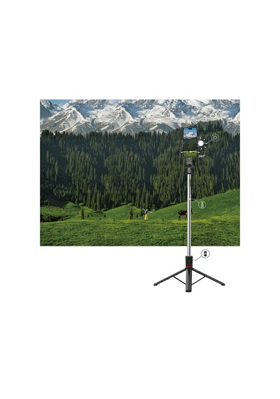Wiwu Wi-se015 Canlı Yayın Dolgu Işıklı Teleskopik Tripod Ve Selfie Çubuğu Siyah