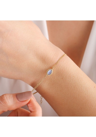 Altın Vintage Bileklik Opal Blue Sarı Altın