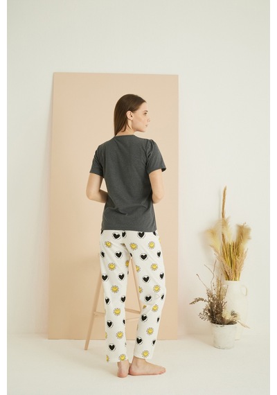 Siyah İnci Pamuklu Bisiklet Yaka Örme Pijama Takım25103210 Antrasit