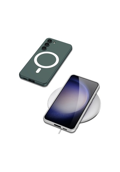 Samsung Galaxy Uyumlu S23 Kılıf Wireless Şarj Özellikli Zore Kıpta M-safe Silikon Kapak Siyah